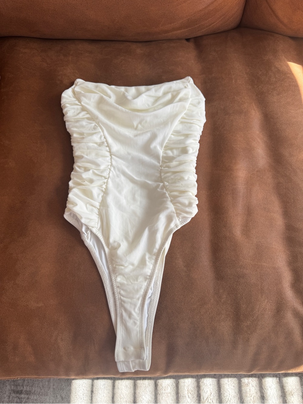 Princess Polly White Ruched-Side One-Piece Swimsuit size 2